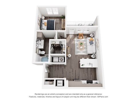 Floor plan for 1 bed, 1 bath, 755 sqft